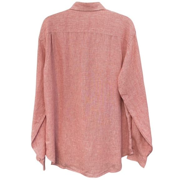 Jos A Bank Men’s L Red 100% Linen Shirt Long Sleeve Button Front Pockets - Picture 2 of 5